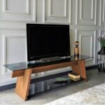 Έπιπλo tv Forli καρυδί μαύρο χρώμα ξύλο γυαλί 158x40x45cm ed773