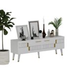 Έπιπλο tv Moda λευκό χρυσό χρώμα μελαμίνη 150x35x53 2cm ed7743 - Image 5