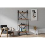 Βιβλιοθήκη Alaro καρυδί ξύλο και μέταλλο 66x30x150cm ed784