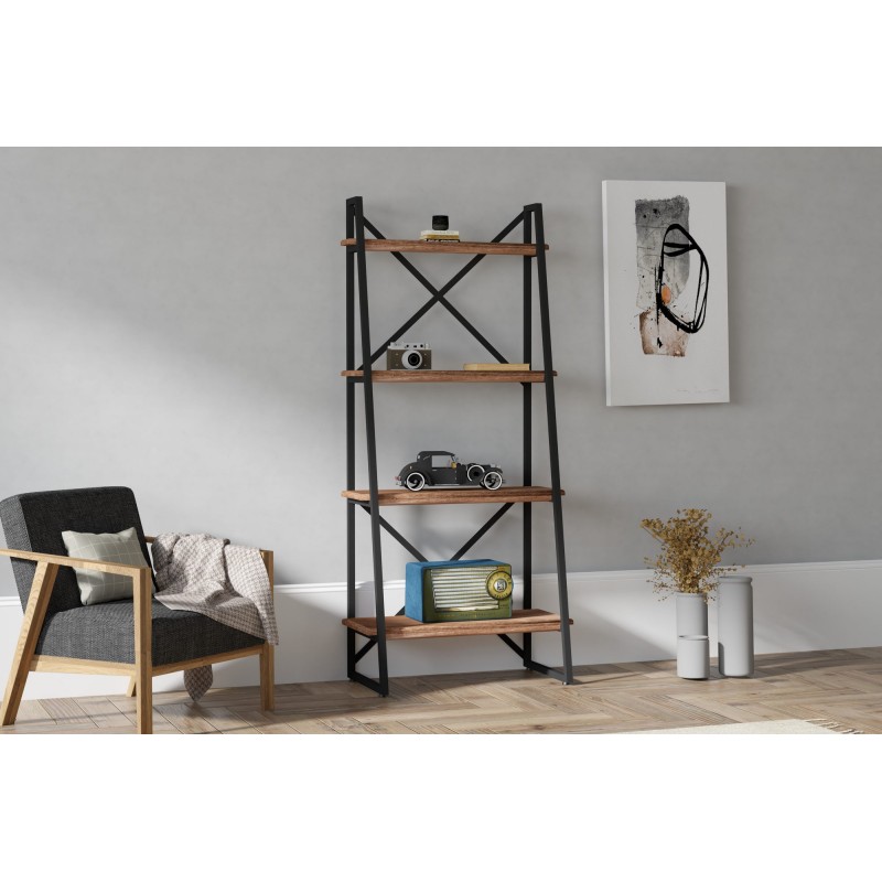 784_0-800x800 Βιβλιοθήκη Alaro καρυδί ξύλο και μέταλλο 66x30x150cm ed784 - Image 1