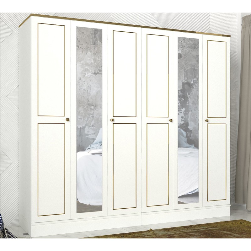 787_0-800x800 Ντουλάπα εξάφυλλη Ravenna άσπρη χρυσή μελαμίνη 210x47 2x194cm ed787 - Image 1