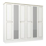 Ντουλάπα εξάφυλλη Ravenna άσπρη χρυσή μελαμίνη 210x47 2x194cm ed787 - Image 5