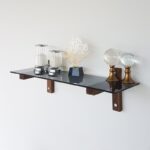 Ραφιέρα Xio καρυδί ξύλο επιφάνεια γυαλί 85x25x25εκ ed7899 - Image 5