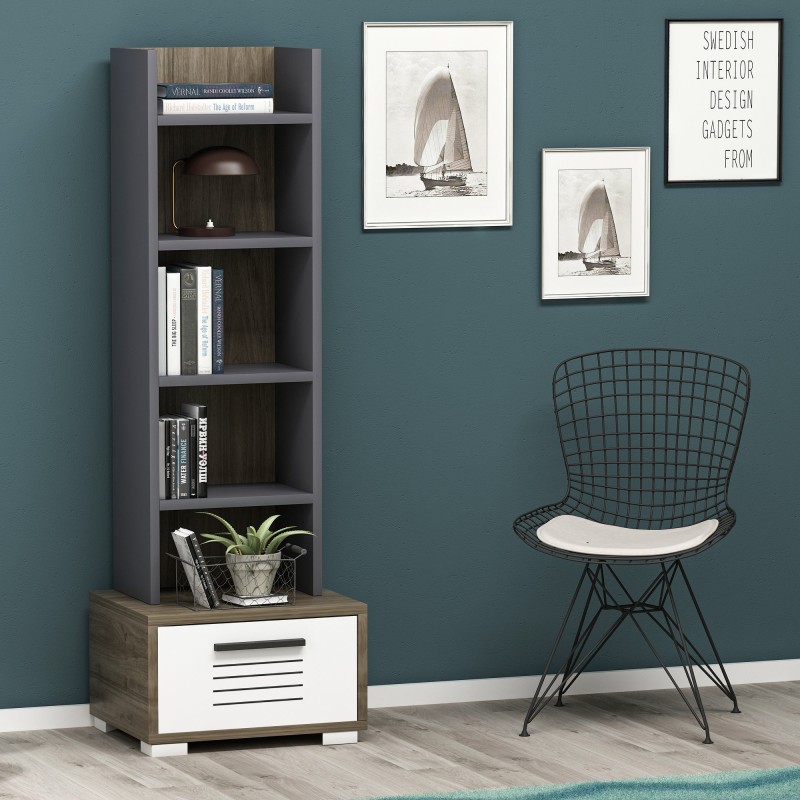 8040_0-800x800 Βιβλιοθήκη Dawn καρυδί άσπρο ανθρακί μελαμίνη 35x25 6x152 2εκ ed8040 - Image 1