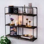 Ραφιέρα Sunflower μαύρο καρυδί ξύλο μεταλλικό πλαίσιο 60x60x15εκ ed8203