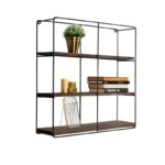 Ραφιέρα Sunflower μαύρο καρυδί ξύλο μεταλλικό πλαίσιο 60x60x15εκ ed8203 - Image 4