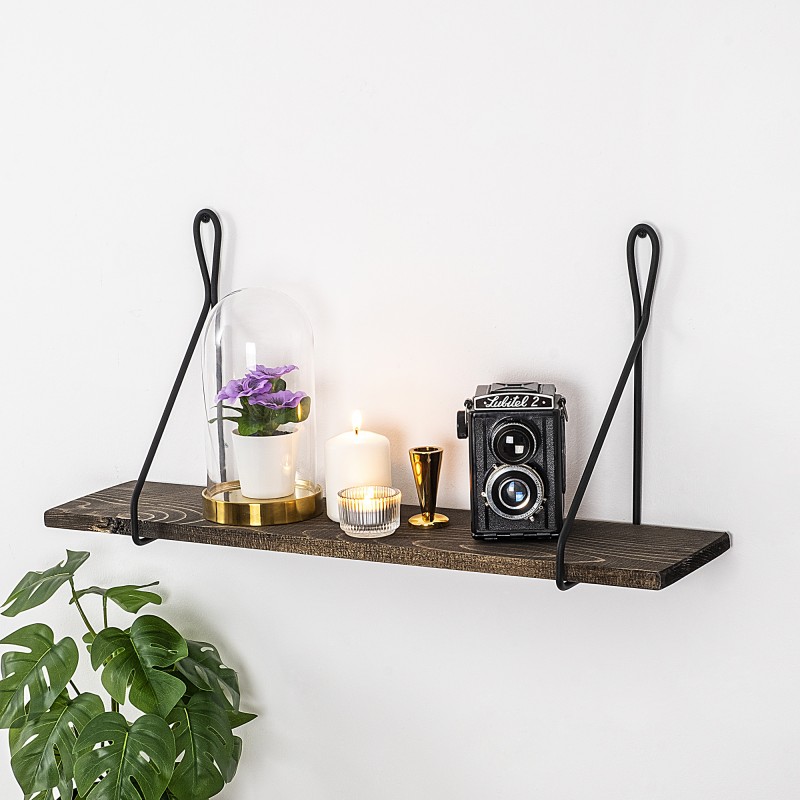 8257_0-800x800 Ραφιέρα Amaryllis σκούρο καρυδί μαύρο ξύλο μεταλλικό πλαίσιο 60x15x27εκ ed8257 - Image 1