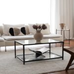 Τραπέζι σαλονιού Astro μεταλλικός σκελετός μαύρο επιφανεια γυαλί 90x60x40εκ ed834