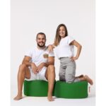 Πουφ Round πράσινο ύφασμα 55x30cm ed8423 - Image 3