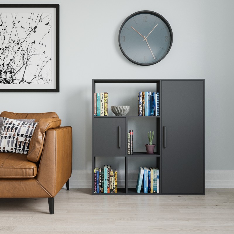 9077_0-800x800 Βιβλιοθήκη Ridge ανθρακί μελαμίνη 120x25x123 6cm ed9077 - Image 1