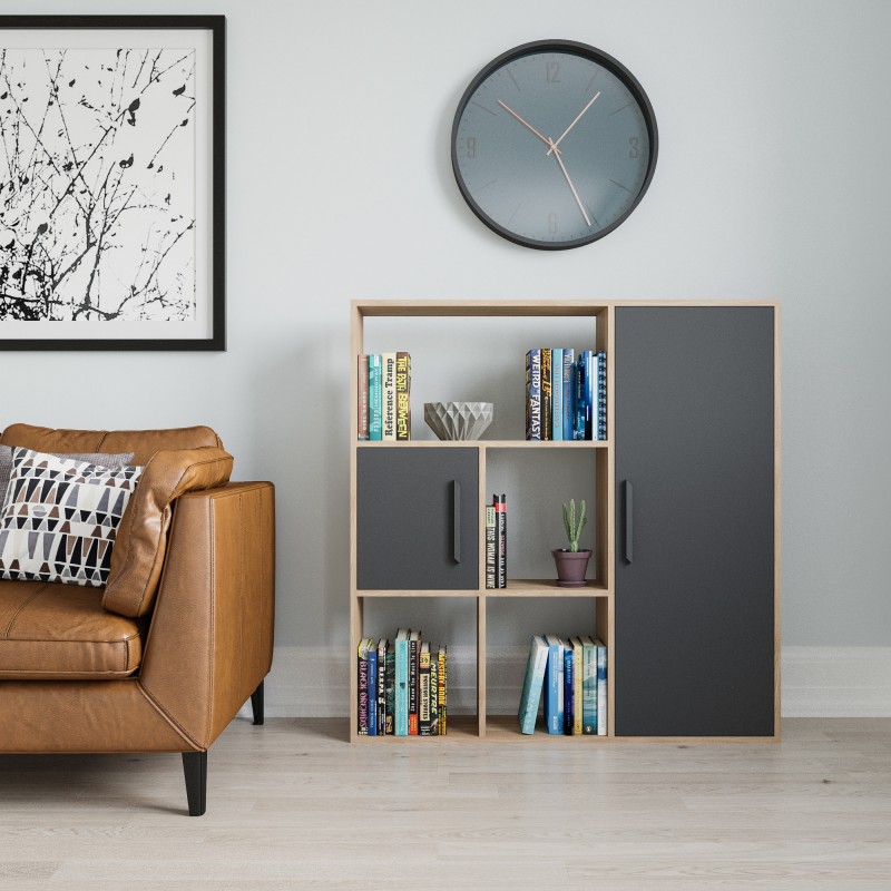 9079_0-800x800 Βιβλιοθήκη Ridge oak ανθρακί μελαμίνη 120x25x123 6cm ed9079 - Image 1