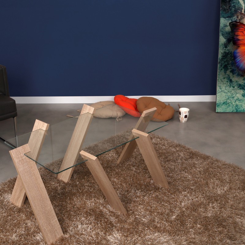 9088_0-800x800 Τραπέζι σαλονιού Roman Maxi ανοιχτό δρυς μελαμίνη επιφάνεια γυαλί 92x57x41εκ ed9088 - Image 1