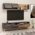 Έπιπλο τηλεόρασης Mono καρυδί ανθρακί χρώμα 180x29 5x45 8cm ed9172 - Image 5
