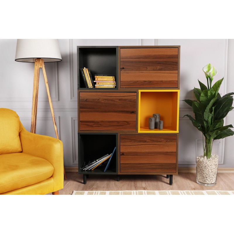 918_0-800x800 Βιβλιοθήκη Volo καρυδί ανθρακί χρώμα μελαμίνη 110x30x140cm ed918 - Image 1