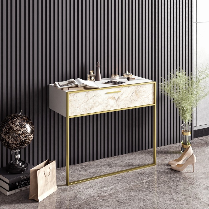 936_0-800x800 Κονσόλα Polka μεταλλικά πόδια άσπρη μελαμίνη 90x38 5x76 8cm ed936 - Image 1