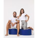 Πουφ Round μπλε ύφασμα 55x30cm ed9507 - Image 3