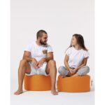 Πουφ Round πορτοκαλί ύφασμα 55x30cm ed9508 - Image 4