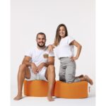 Πουφ Round πορτοκαλί ύφασμα 55x30cm ed9508 - Image 3