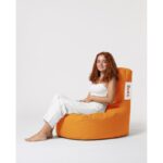 Πουφ Lina αδιάβροχο πορτοκαλί ύφασμα 70x35cm ed9519 - Image 3