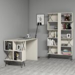 Set γραφείο και βιβλιοθήκη Mantallo κρεμ χρώμα μελαμίνη 120x60x78 8cm ed9976 - Image 5